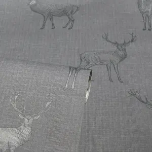 Arthouse Heritage Stag Grey/Silver Wallpaper