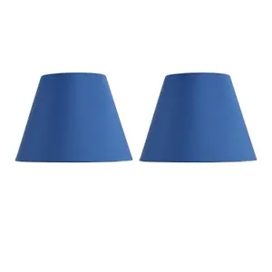 First Choice Lighting Set of 2 Blue Cotton 20cm Diameter Tapered Fabric Lamp Shades