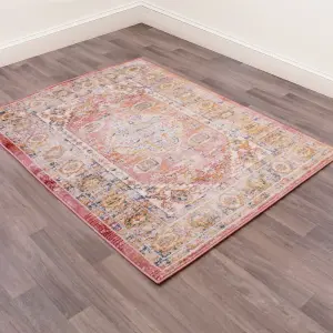 Terracotta Traditional Easy to Clean Abstarct Floral Rug For Dining Room-120cm X 170cm