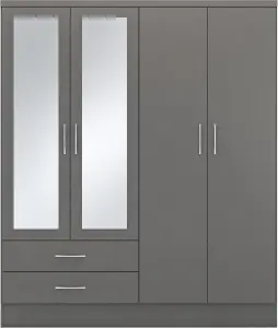 Nevada 4 Door 2 Drawer Mirrored Wardrobe in 3D Effect Grey Finish