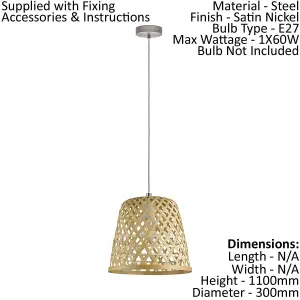 Hanging Ceiling Pendant Light Wicker Shade 1 x 60W E27 Hallway Feature Lamp