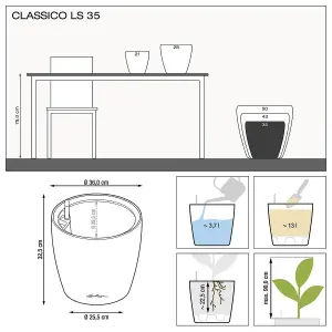 LECHUZA CLASSICO 35 LS White High-Gloss Floor Self-watering Planter with Substrate and Water Level Indicator D35 H33 cm, 13L