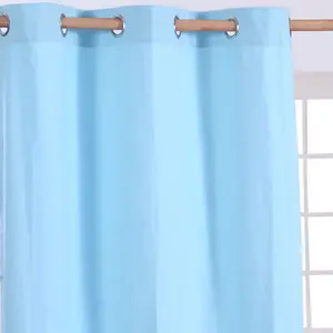 Homescapes Plain Blue Cotton Eyelet Curtains 117 x 137 cm