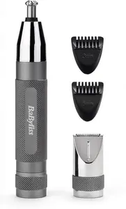 Babyliss Super-X Metal Series Nose Trimmer, Ear Eyebrow Hair Trimmer For Men, Grooming Kit, Gifts For Men (Silver/Grey)