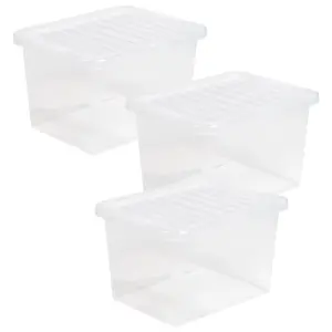 3 x Heavy Duty Multipurpose 20 Litre Home Office Clear Plastic Storage Containers With Lids