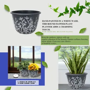 Pot Serenity Planter Round Plastic Black White Flower Plant Garden 25cm 2Pcs