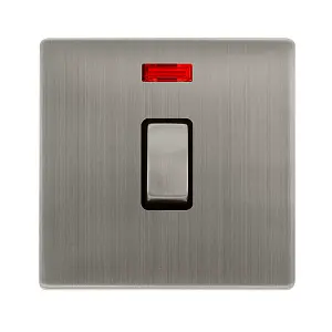 Stainless Steel Screwless Plate 1 Gang 20A Ingot DP Switch With Neon - Black Trim - SE Home