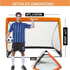 Portable Football Goal Soccer Net 125x85cm / 4ft, Set of 2 - Garden Park Target Practice Training Posts with 8 Field Cones & Pegs