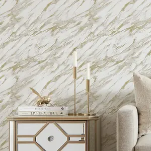 Modern Marble Wallpaper In White With Gold Effect