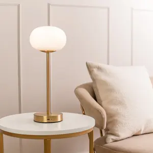 ValueLights Emmy Gold Rechargeable Table Lamp with Globe Shade