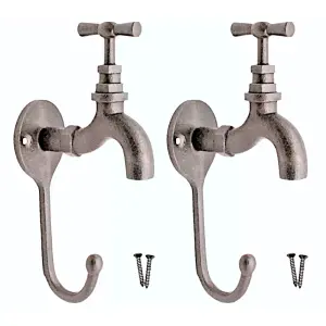 AFIT Iron Coat Hook Tap Pattern Victorian Cast Iron Garden Hook - 200mm - Pack of 2