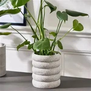 Dibor Rippled Ceramic Planter With Speckled Finish Indoor Stoneware Decorative Plant Pot Grey