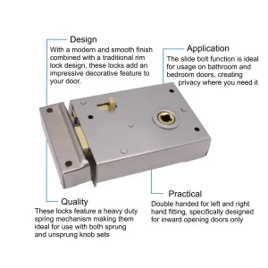 EAI Rim Latch Snib Lock Satin Chrome Surface Mounted Lock for Bathrooms 105 x 82mm