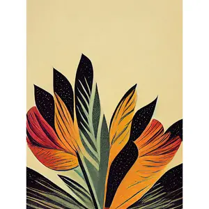 Abstract Retro Art Nouveau Flowers Bloom - Print Unframed / 25.9cm H x 20.6cm W