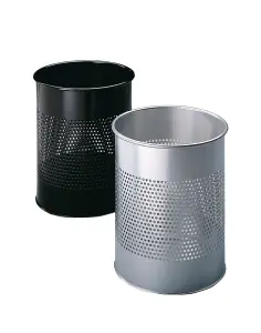 Durable Round Metal Perforated Waste Bin - Scratch Resistant Steel - 15L Grey