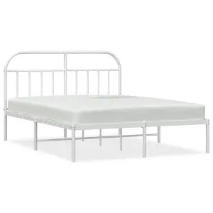 Berkfield Metal Bed Frame with Headboard White 150x200 cm