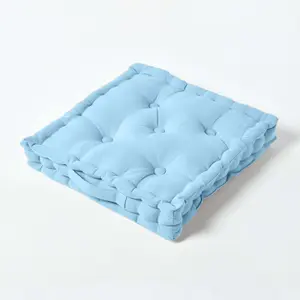 Homescapes Cotton Blue Floor Cushion, 50 x 50 cm