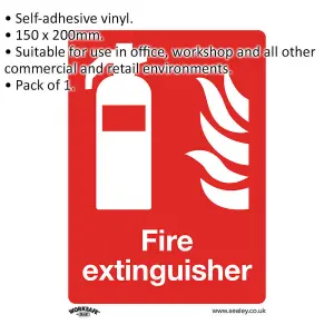 Self Adhesive Fire Extinguisher Safety Sign 150 x 200mm for Offices and Workshops