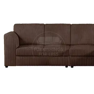 Luxor Chocolate Jumbo Cord Large 5 Seater Corner Sofa Long Right Hand Facing - Full Back