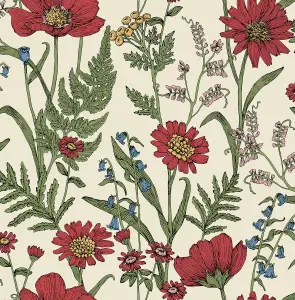 Fine Decor Wild Meadow Red Wallpaper FD43335