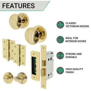 EAI - Round Mortice Door Knobs and Bathroom Lock Kit - 55mm - Polished Brass