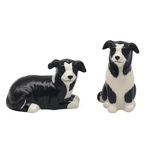 Salt & Pepper Set Collie Dog Shape Shaker Pots Animal Theme Ceramic Novelty Gift