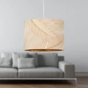 First Choice Lighting Set of 2 Tropica Champagne with Gold Embossed Leaf Detail 25cm Ceiling Pendant or Table Lamp Shades