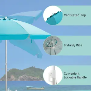 Costway 2M Patio Beach Umbrella Portable Sunshade Umbrella UPF 50+ with Sand Anchor