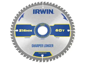 IRWIN Construction Mitre Circular Saw Blade 216 x 30mm x 60T ATB/Neg