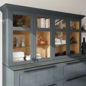 GoodHome Alpinia Matt dusk blue wood effect Shaker Glazed Dresser Cabinet door (W)500mm (H)1245mm (T)18mm