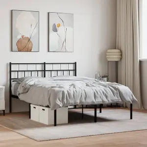 Berkfield Metal Bed Frame with Headboard Black 140x190 cm