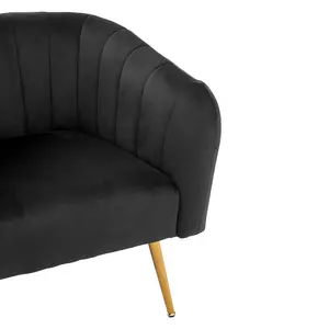 Interiors by Premier Practical Black Velvet Chair with Gold Finish Legs, Back & Armrest Dining Chair, Easy to Clean Armchair