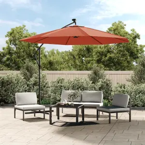 Berkfield Cantilever Umbrella with LED Lights and Steel Pole Terracotta