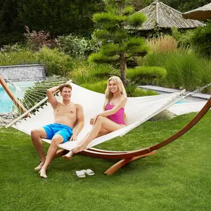 Hammock Thorsten - wooden frame, for 2 people, height adjustable, durable fabric - white