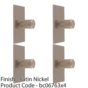 4 PACK - Knurled Cylinder Cabinet Door Knob & Matching Backplate - Satin Nickel 76 x 40mm