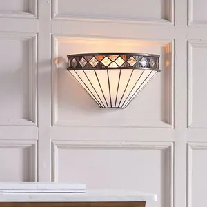 Tiffany Glass Wall Light Rich Cream & Diamond Trim Shade Interior Sconce i00247