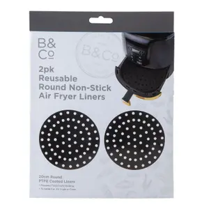 Air Fryer Liner Round 2 Pack Reusable Non Stick PTFE Liners Black