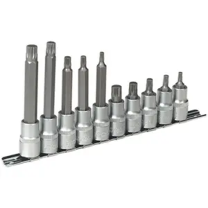 10pc Spline Socket Bit Set - 1/2" Square Drive - M5 to M12 Long & Short Shafts