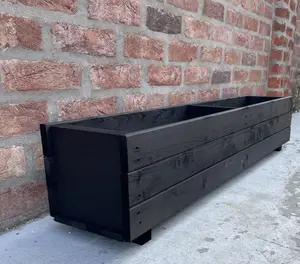 Wooden Black Trough Planter Garden Rectangular Window Box Extra Large Fully Assembled 1200mm