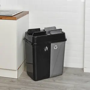 URBNLIVING 100L Duo Kitchen Bin Waste Garbage Can 2 Compartments With Bas Connectors (Black/Grey)