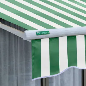 Primrose Awnings 2.5m x 2.0m Retractable Manual Half Cassette Green & White Awning Outdoor Patio Canopy