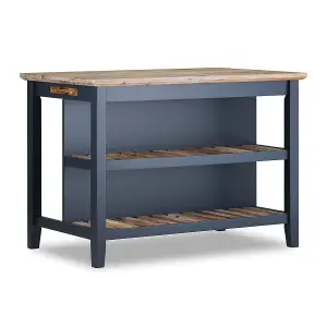 Florence Navy Blue Breakfast Bar Kitchen Island with Shelves