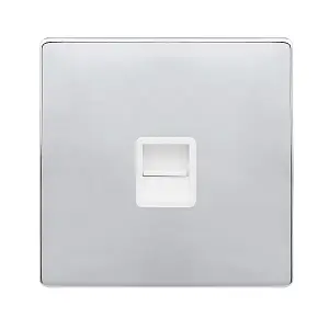 Polished Chrome Screwless Plate Secondary Telephone Single Socket - White Trim - SE Home