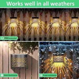 Solar Fence Lights 4-Pack - Waterproof Decorative Garden Lights with Hollow Petal Patterns for Outdoor Use