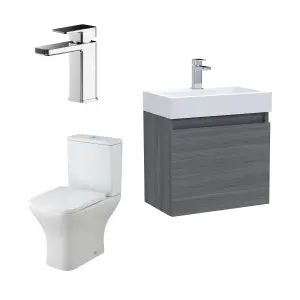 Cloakroom Suite - Vanity Unit, Tap and Toilet - Grey