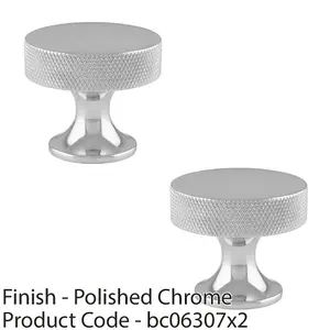 2 PACK - Knurled Flared Stem Cabinet Door Knob 38mm Polished Chrome Cupboard Pull Handle