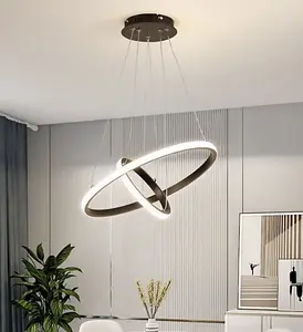 Modern Chandeliers for Living Room Black LED Pendant Light Fixtures 2 Rings 40+20cm