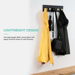 LIVIVO Wall Mounted Floating Coat Rack - Modern, Sleek, Space-Saving Clothes Hanger with 5 Hooks - Black & Gold