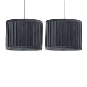 First Choice Lighting Set of 2 Sundance Grey Velvet Pleated 30cm Lamp Shades with Silver Inner