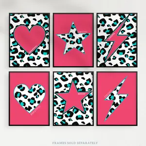 Leopard Pattern Bold Shapes Beautiful Bright Strong - 6 Piece No Frame Print Set Multicoloured Pink / 40.5cm H x 30.5cm W x 0.3cm D